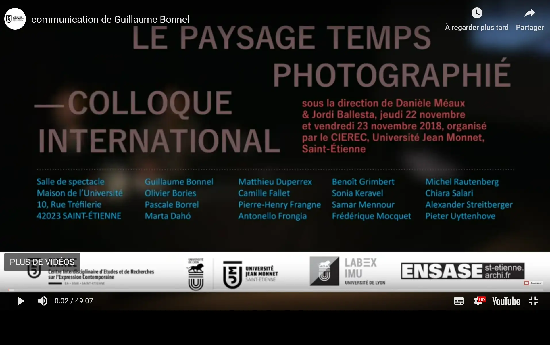 vidéo communication guillaume bonnel colloque "le paysage temps photographié"